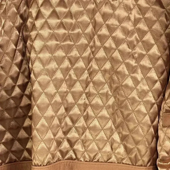 Roundtree & Yorke Mens L Genuine Leather Bomber Jacket Tan Diamond Quilted Liner - Picture 9 of 16